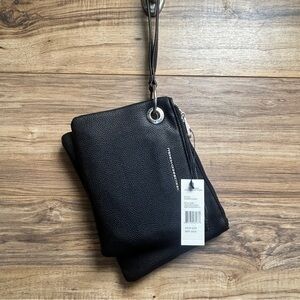 Black Leather French Connection 2 Piece Wallet Set NWT